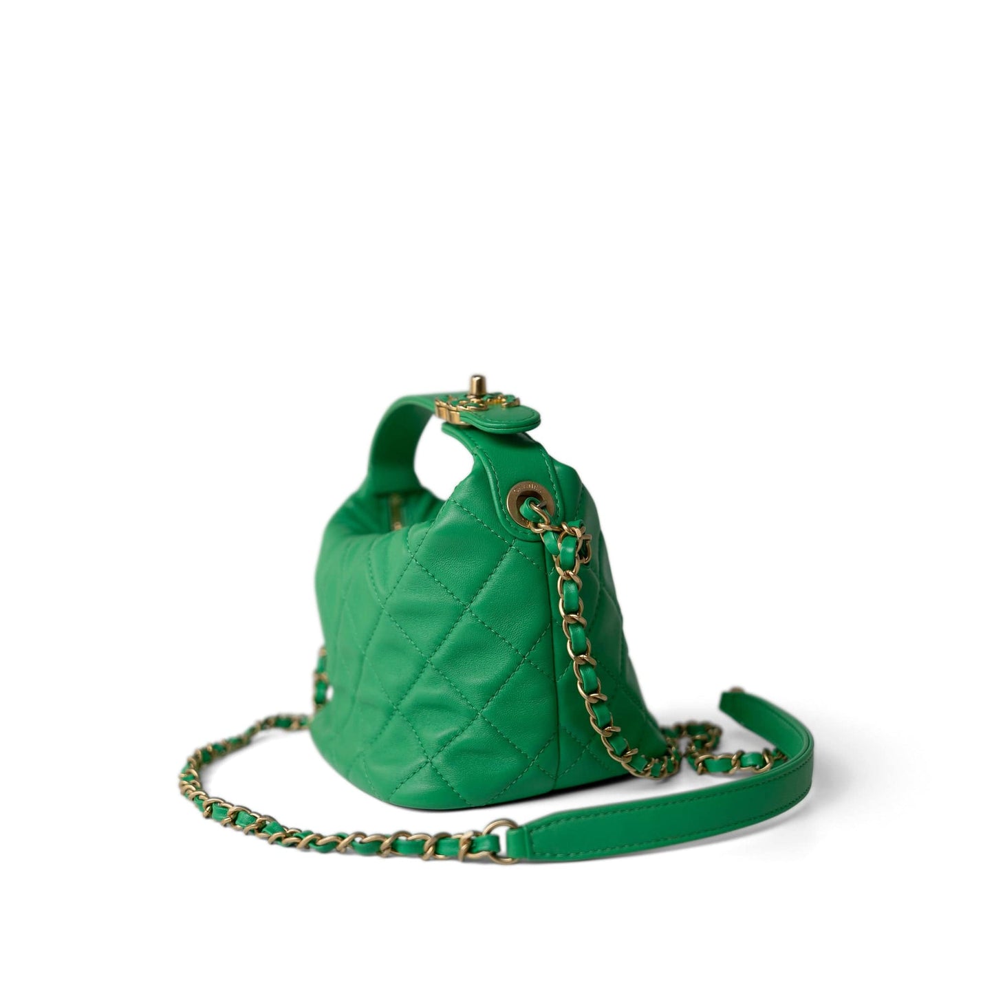 20S Small Perfect Meeting Green Lambskin Quilted Hobo Bag