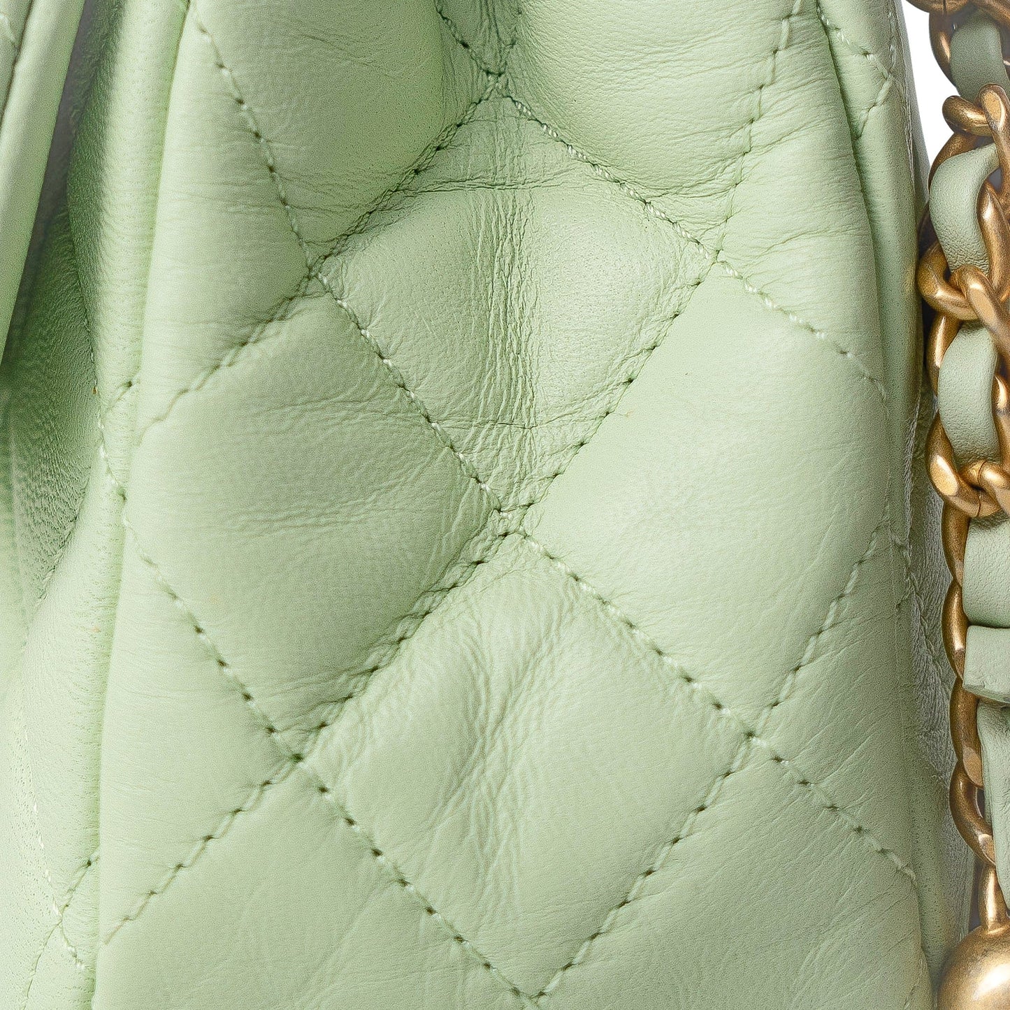 22C Light Green Lambskin Quilted Pearl Crush Mini Rectangular Flap Aged Gold Hardware