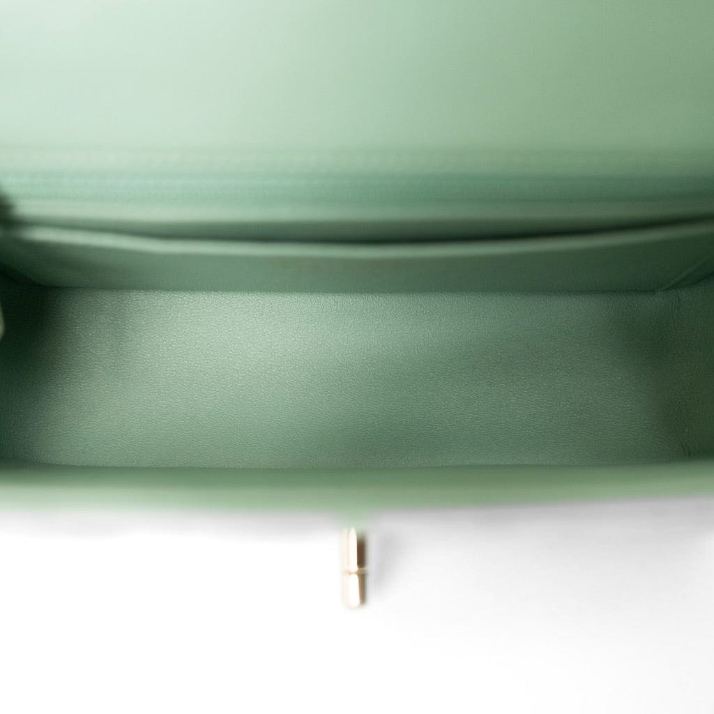 Light Green Lambskin Quilted Mini Rectangular Flap