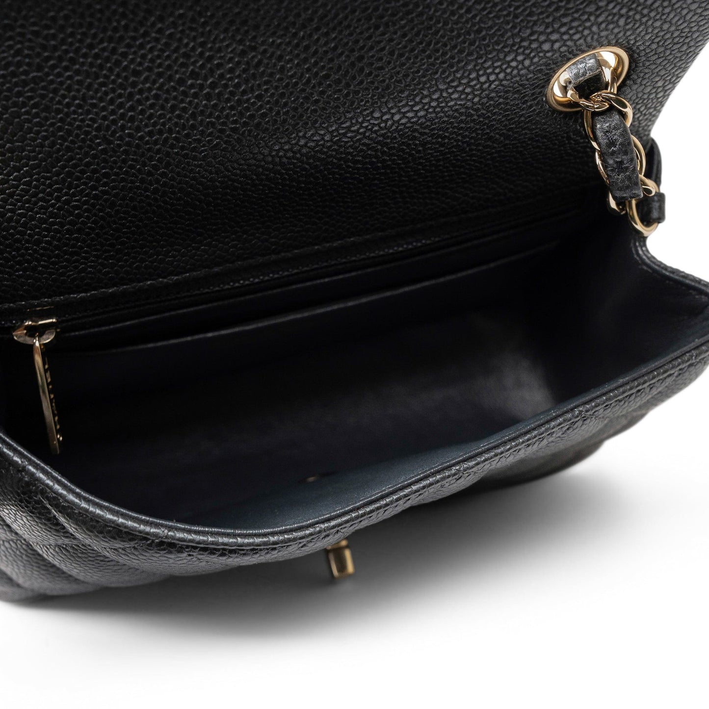 Charcoal Caviar Quilted Mini Rectangular Flap Light Gold Hardware