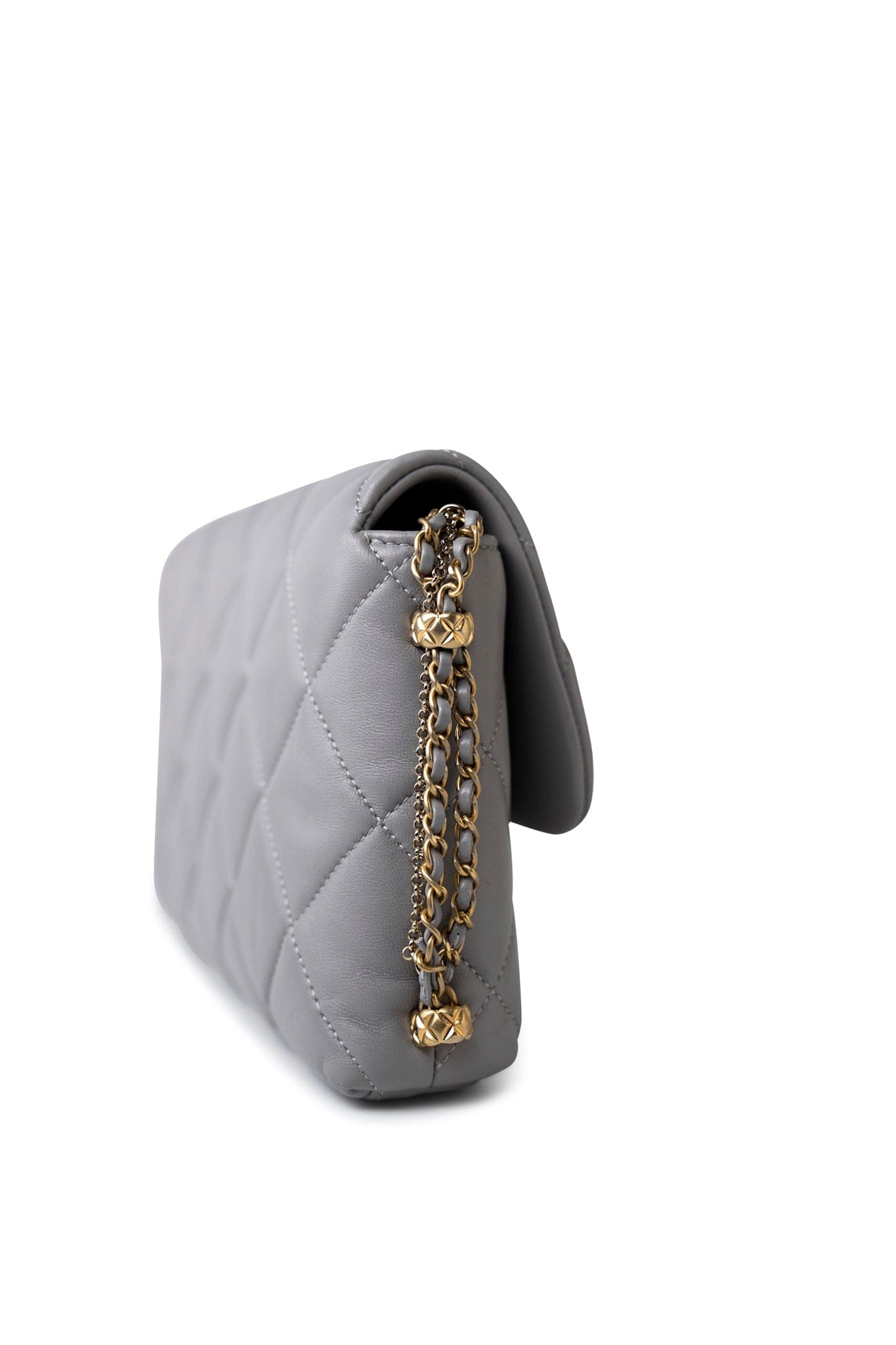 Grey Lambskin Quilted Crush on Chains Single Flap Bag Antique Gold Hardware
