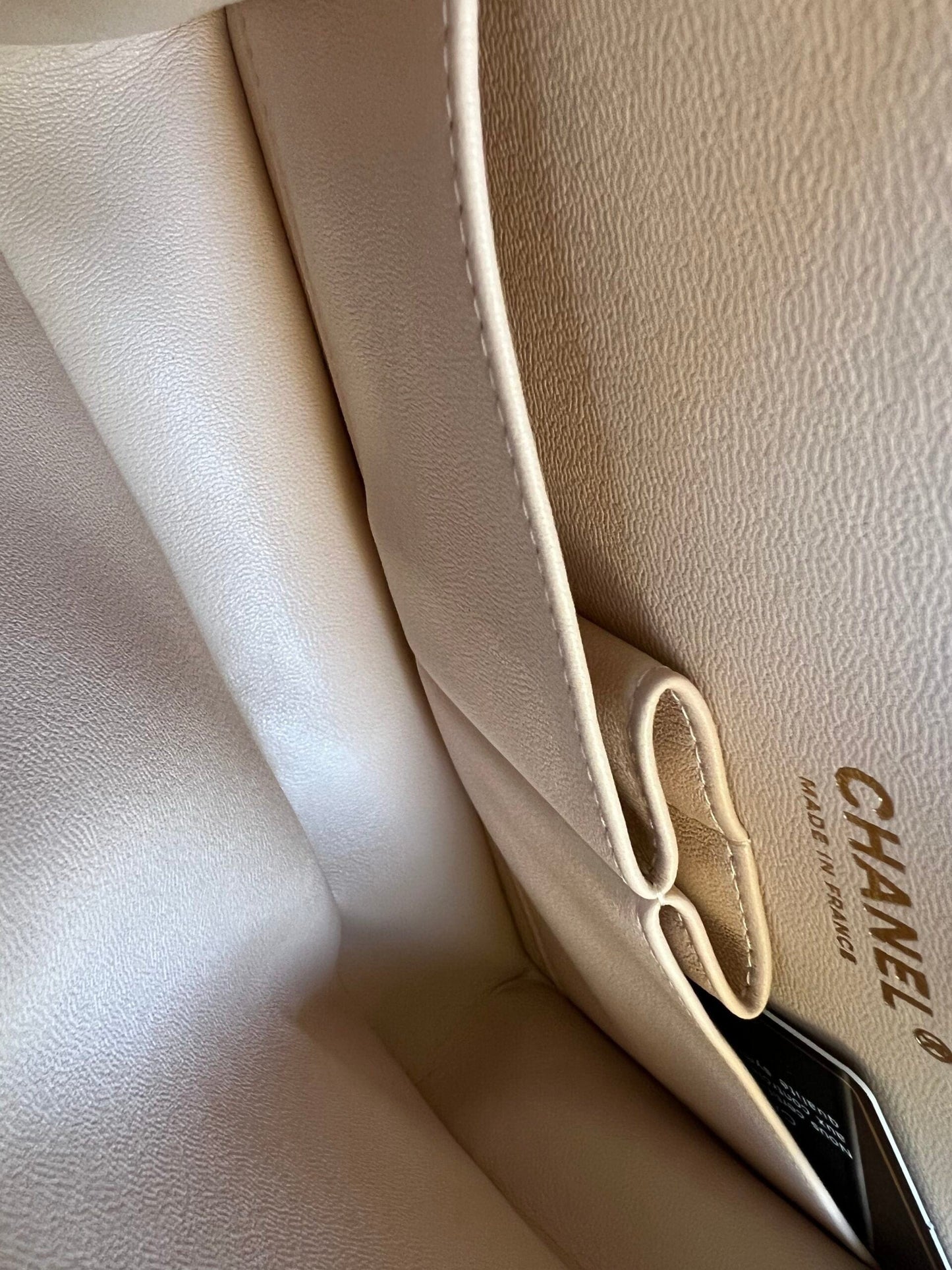 Light Beige Lambskin Quilted Classic Double Flap Small Light Gold Hardware