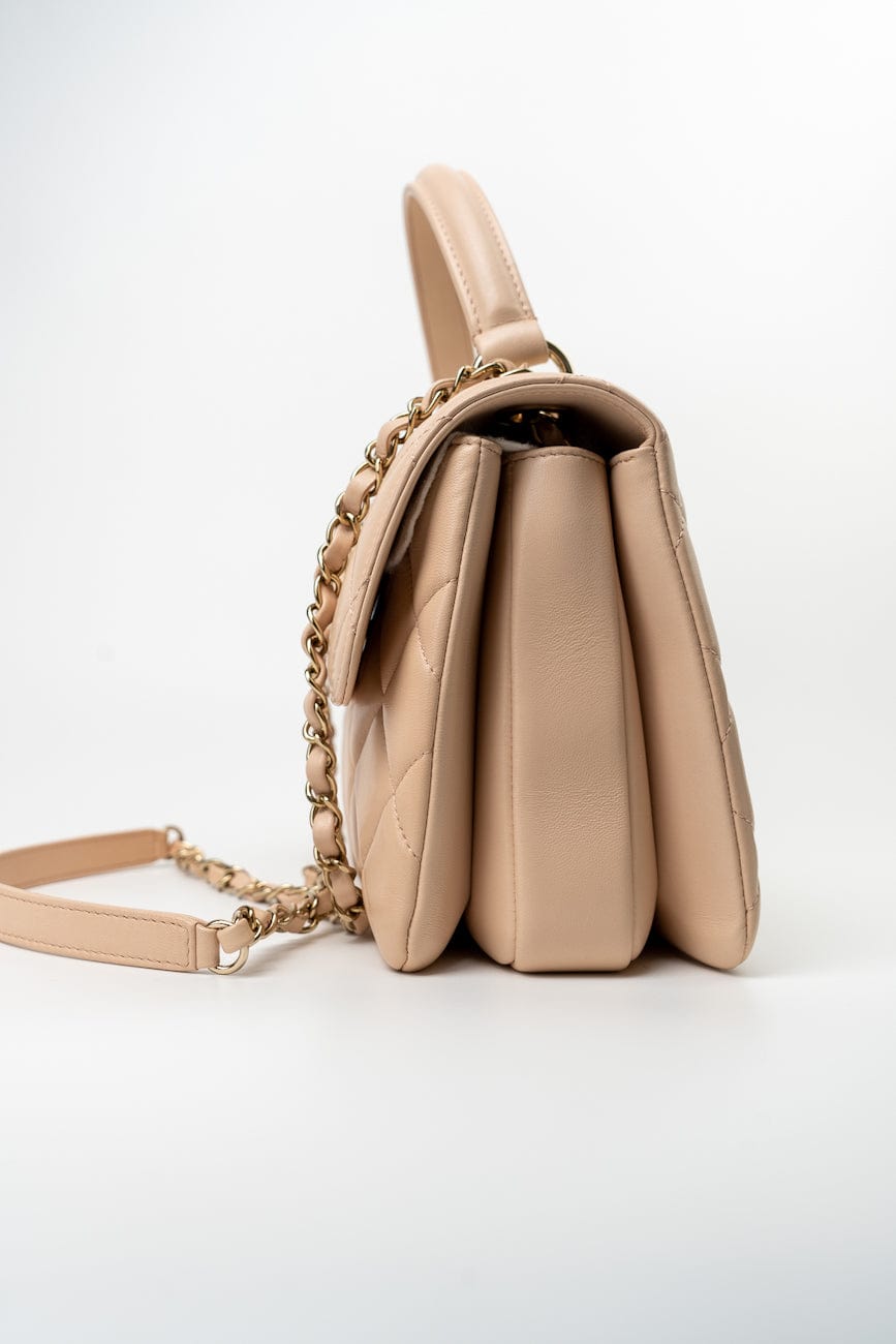 Light Beige Lambskin Quilted Trendy CC Small LGHW