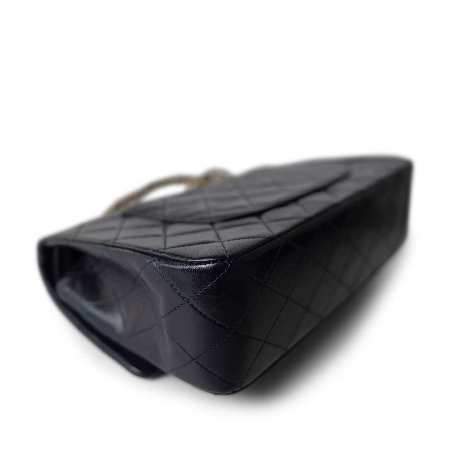 Vintage Navy Lambskin Quilted Classic Flap Medium Gold Hardware