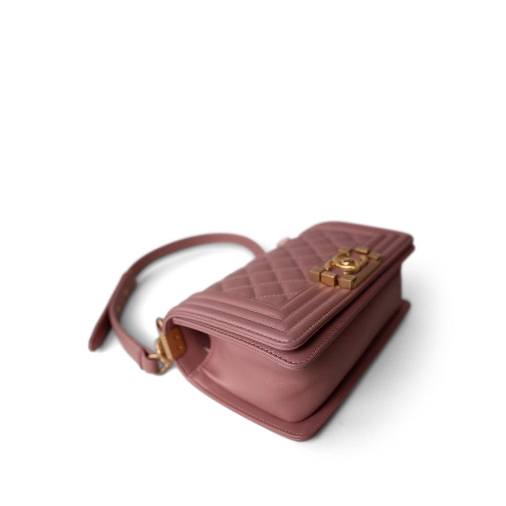 20A Metallic Pink Calfskin Quilted Small Boy Bag Aged Gold Hardware