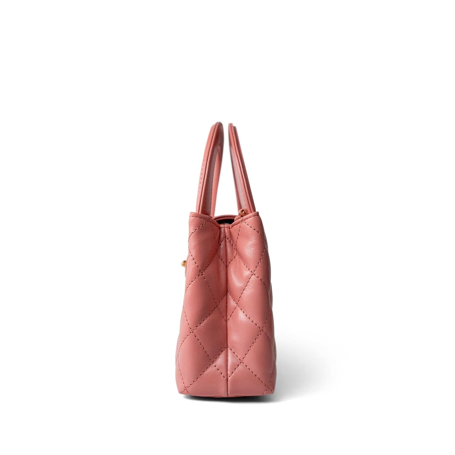 Shiny Aged Calfskin Quilted Nano Kelly Shopper Coral Pink