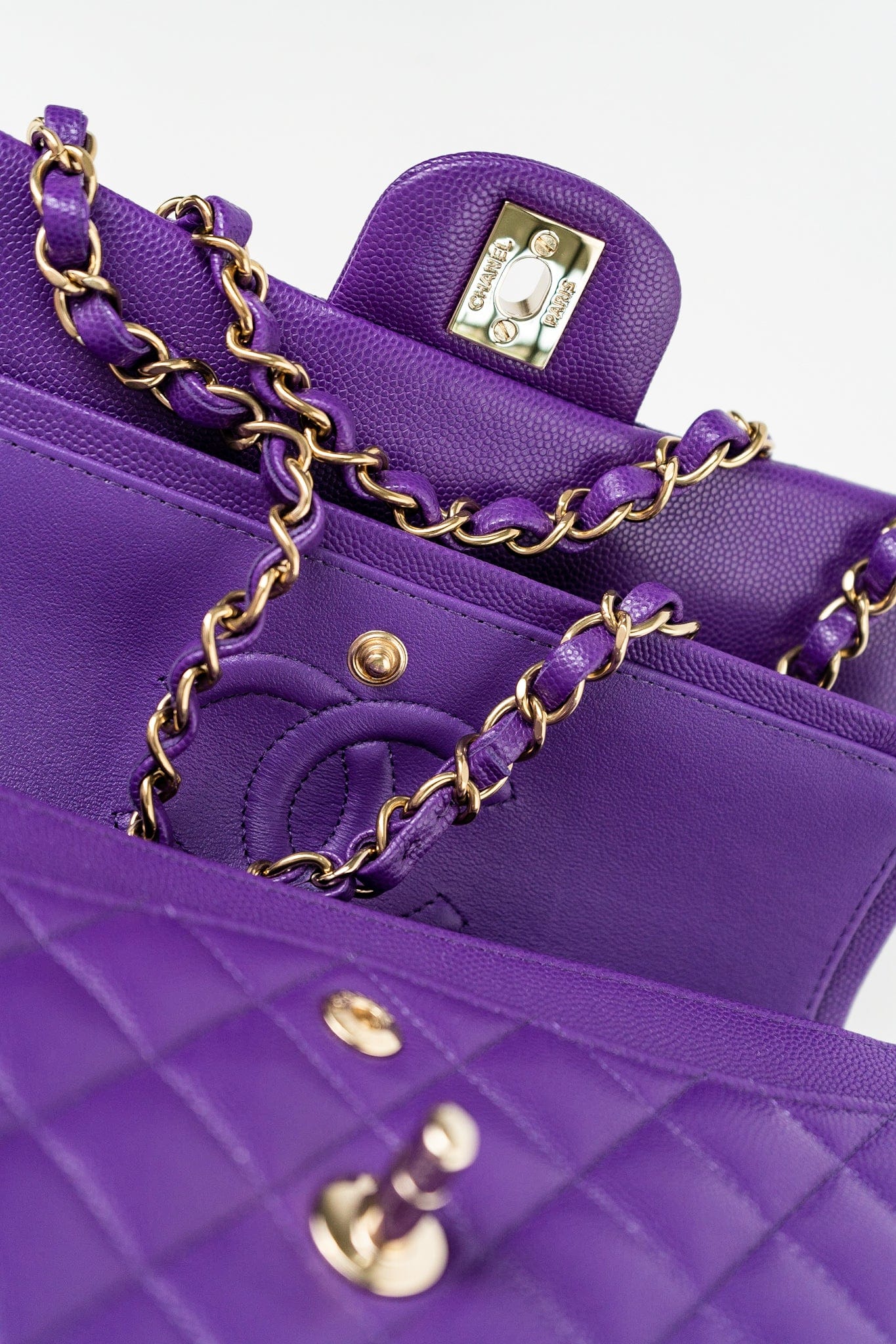 22A Purple Caviar Quilted Small Classic Flap Light Gold Hardware