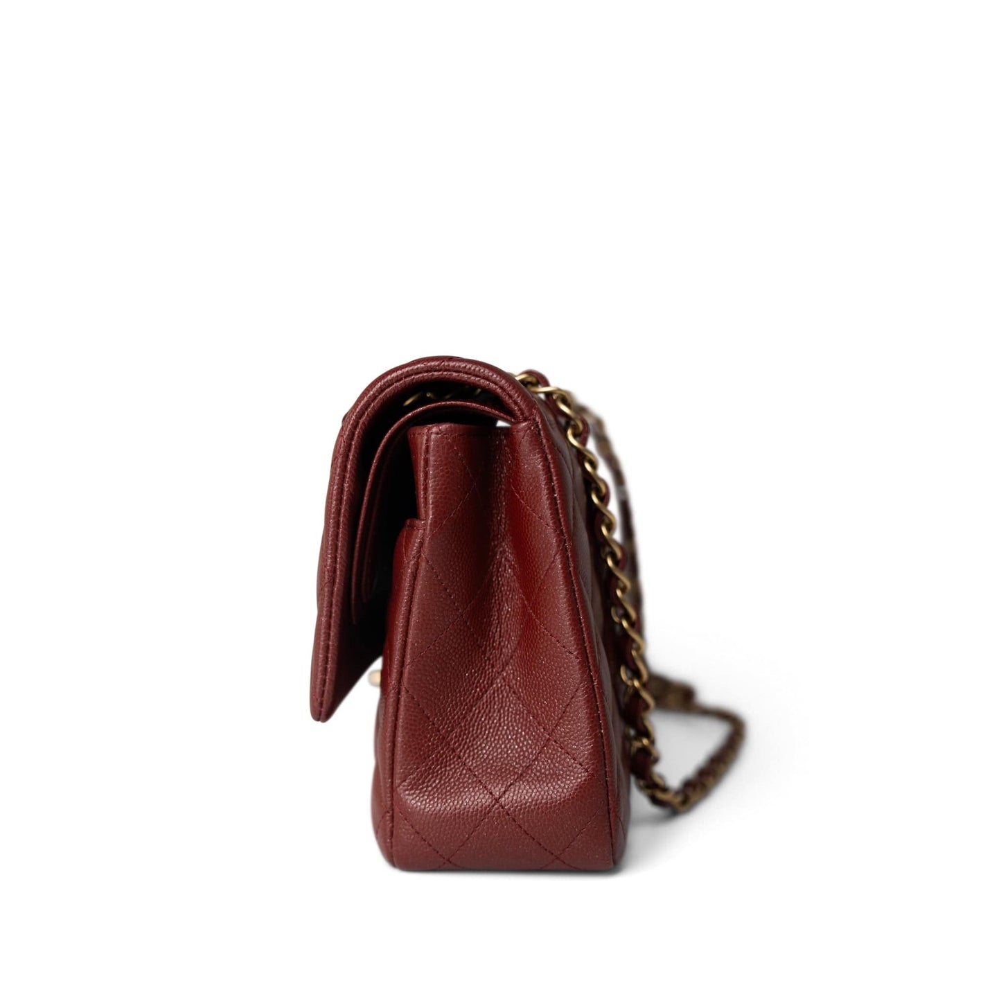 18C Dark Red Glittery Caviar Quilted Classic Flap Aged Gold Hardware