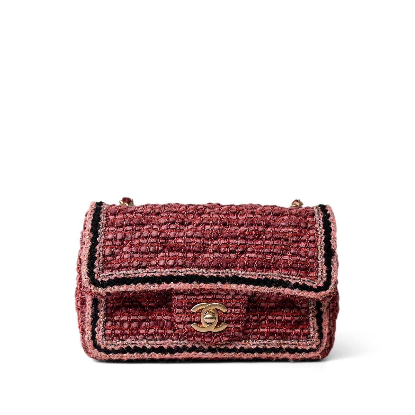 Braided Red / Multicolor Tweed Mini Rectangular Flap Aged Gold Hardware