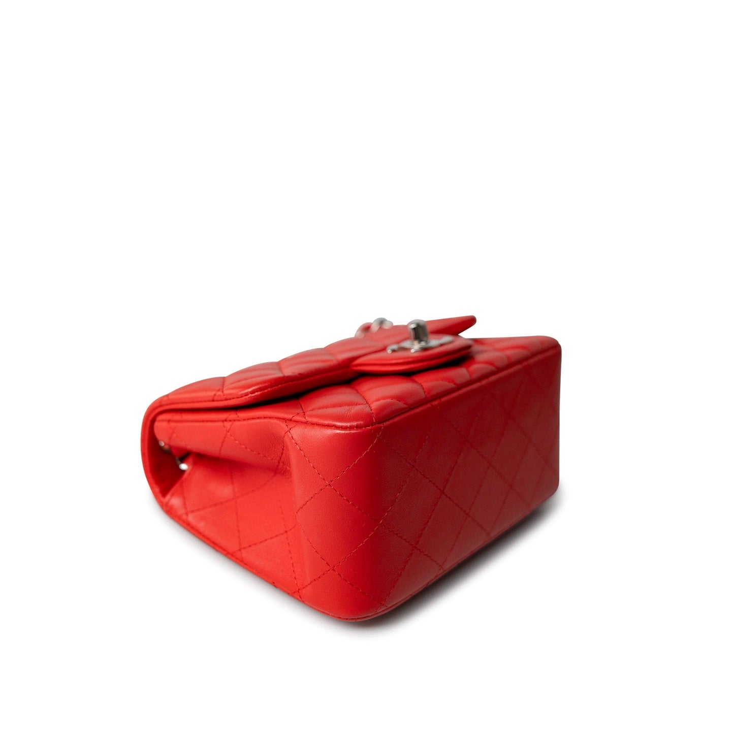 Red Lambskin Quilted Mini Square Flap Silver Hardware