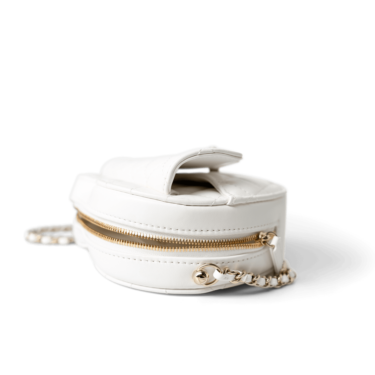 22S White Lambskin Quilted Large Heart Bag Light Gold Hardware