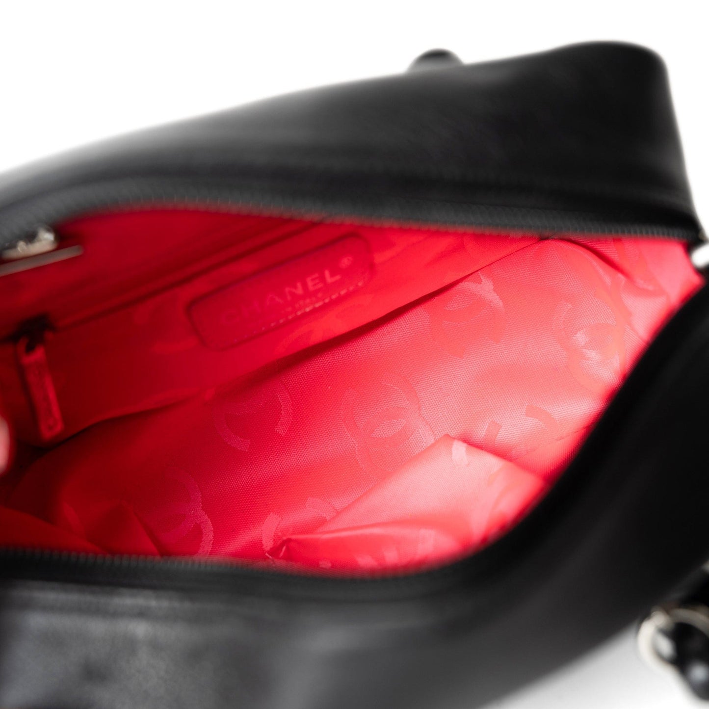 Black Calfskin Quilted Small Cambon Bowler Silver Hardware (Pink Interior)