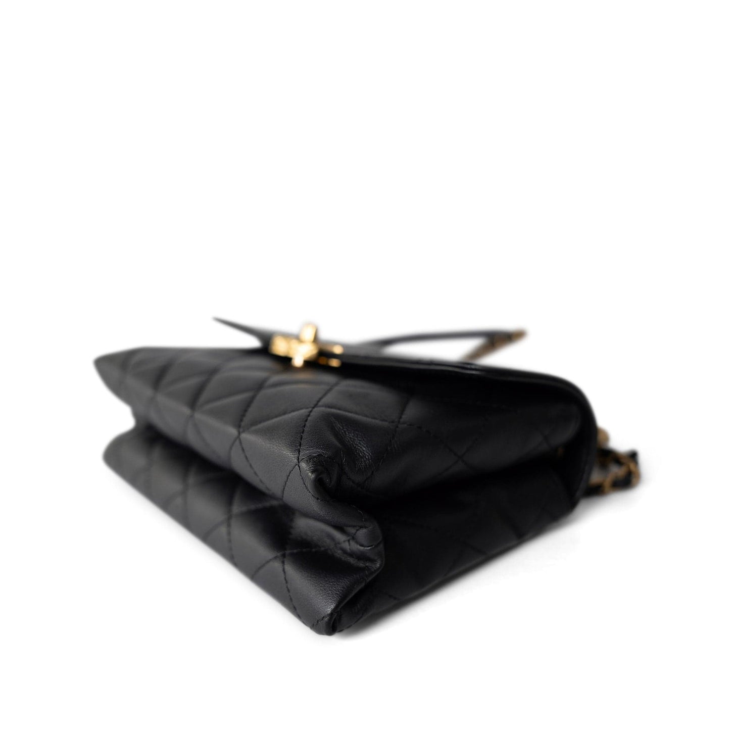 Black Lambskin Quilted Chain Infinity Single Flap Antique Gold Hardware