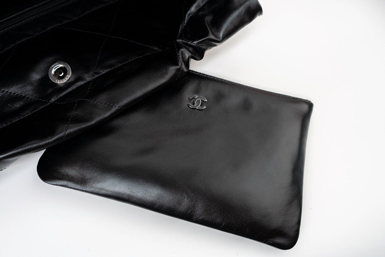 So Black Calfskin Quilted Drawstring 22 Bag small Black Hardware