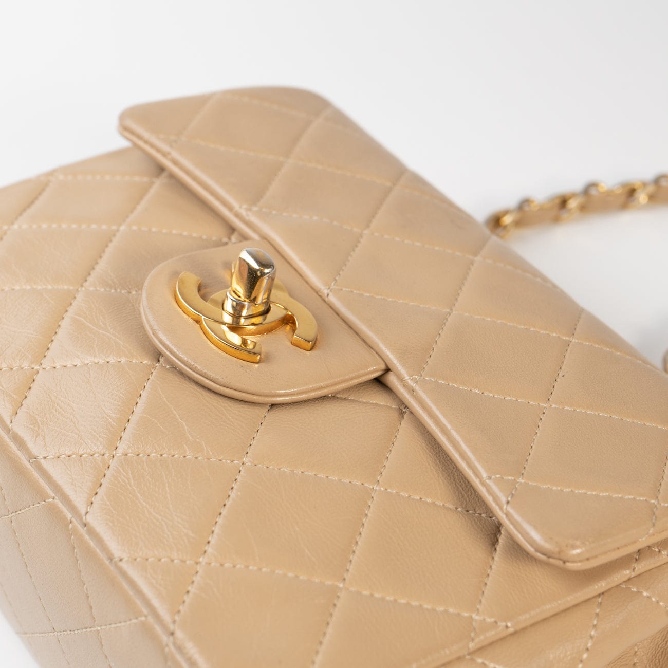 Vintage Beige Mini Square Lambskin Quilted GHW