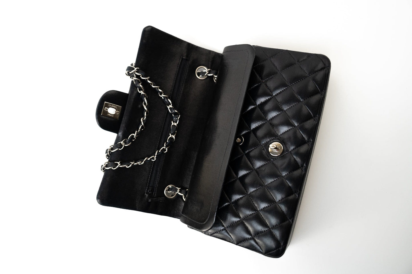 Vintage Black Lambskin Quilted Classic Flap Medium Silver Hardware