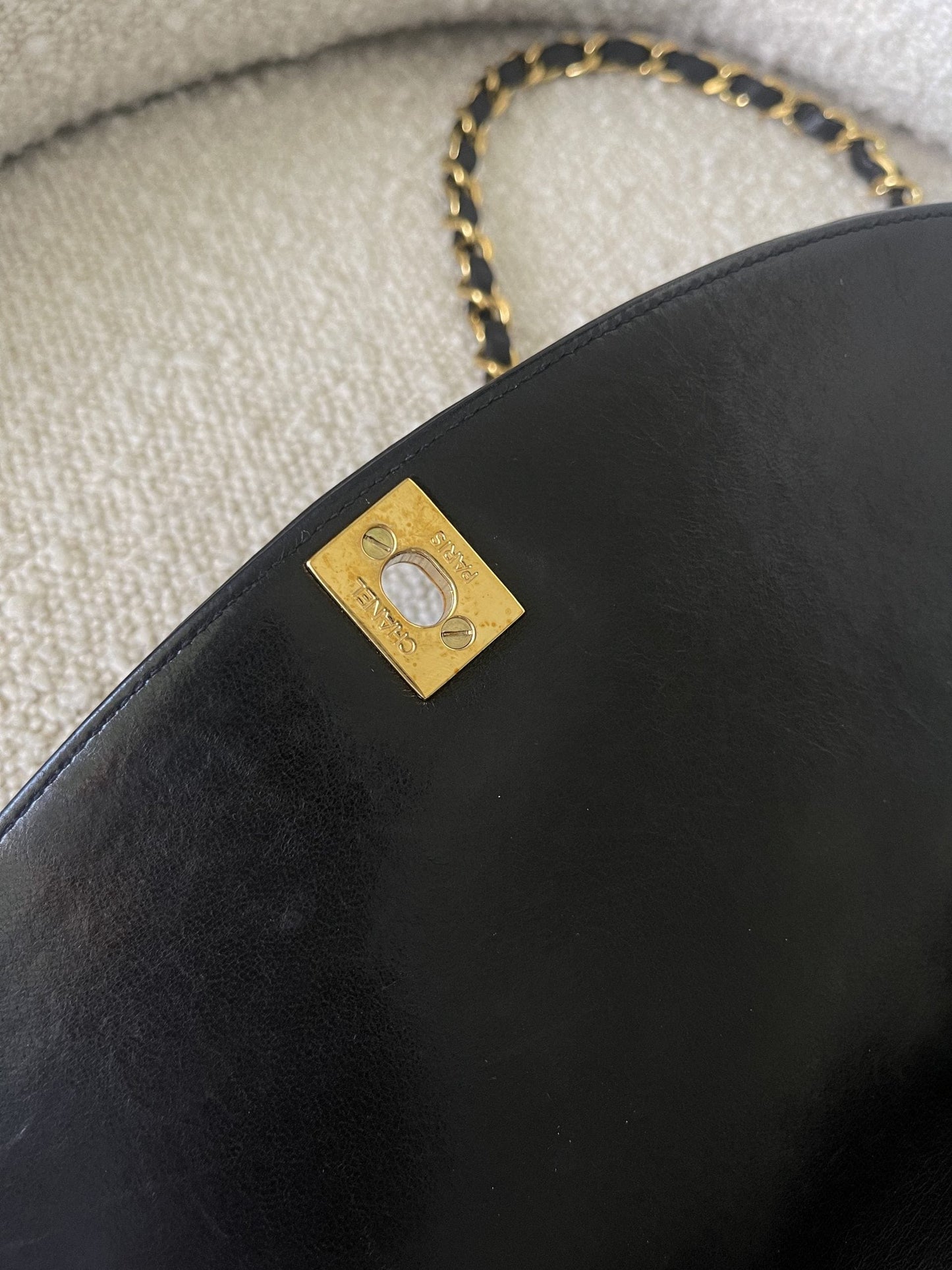 Vintage Black Lambskin Quilted Medium Diana Flap GHW