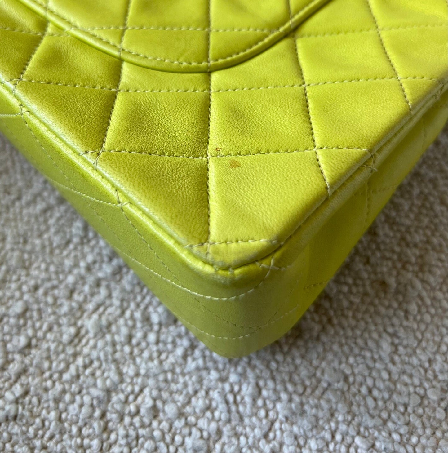 Vintage Neon Green Lambskin Quilted Classic Double Flap Medium Gold Hardware
