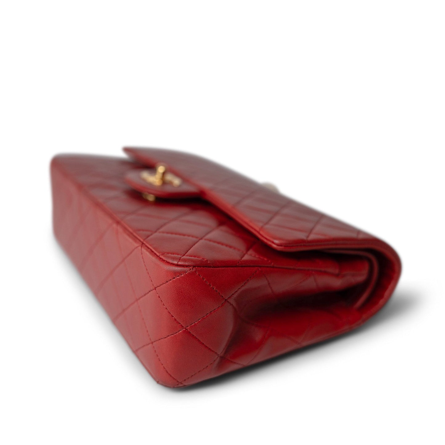 Vintage Red Lambskin Quilted Medium Classic Flap Gold Hardware