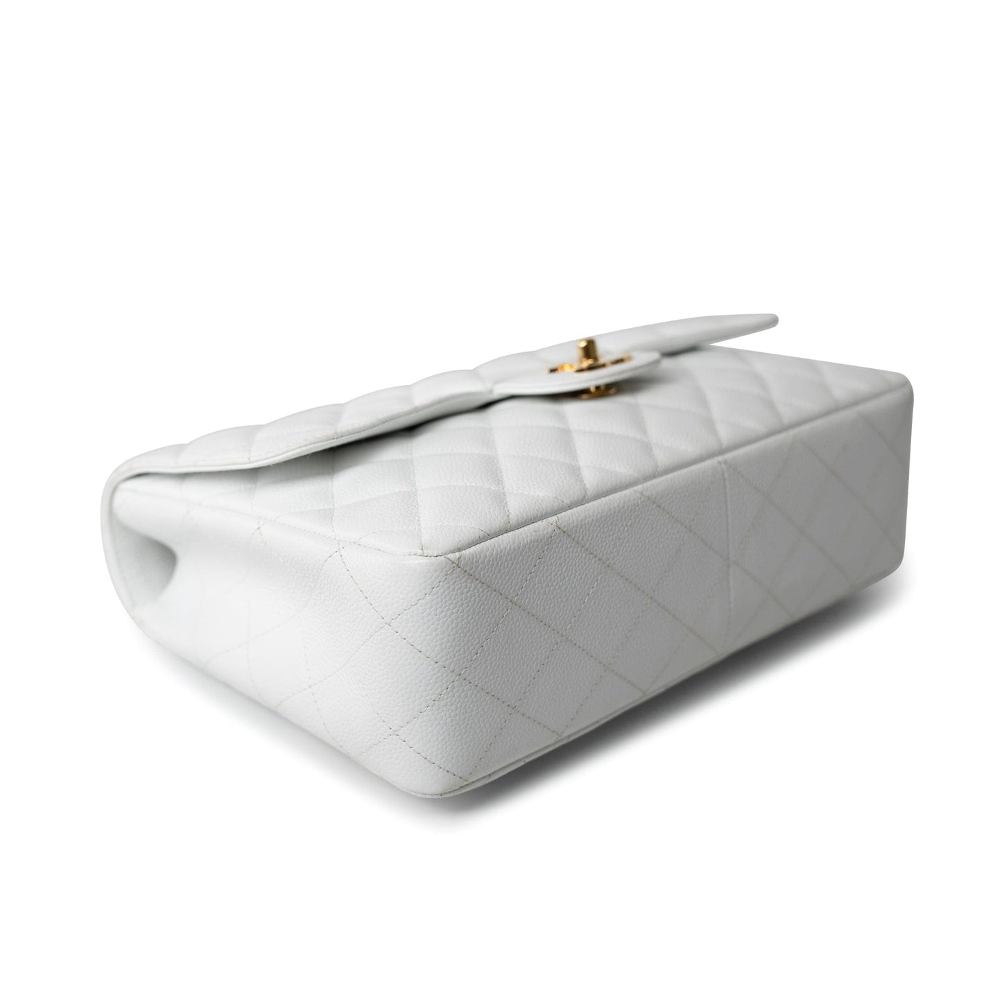 White Caviar Quilted Jumbo Single Flap Gold Hardware
