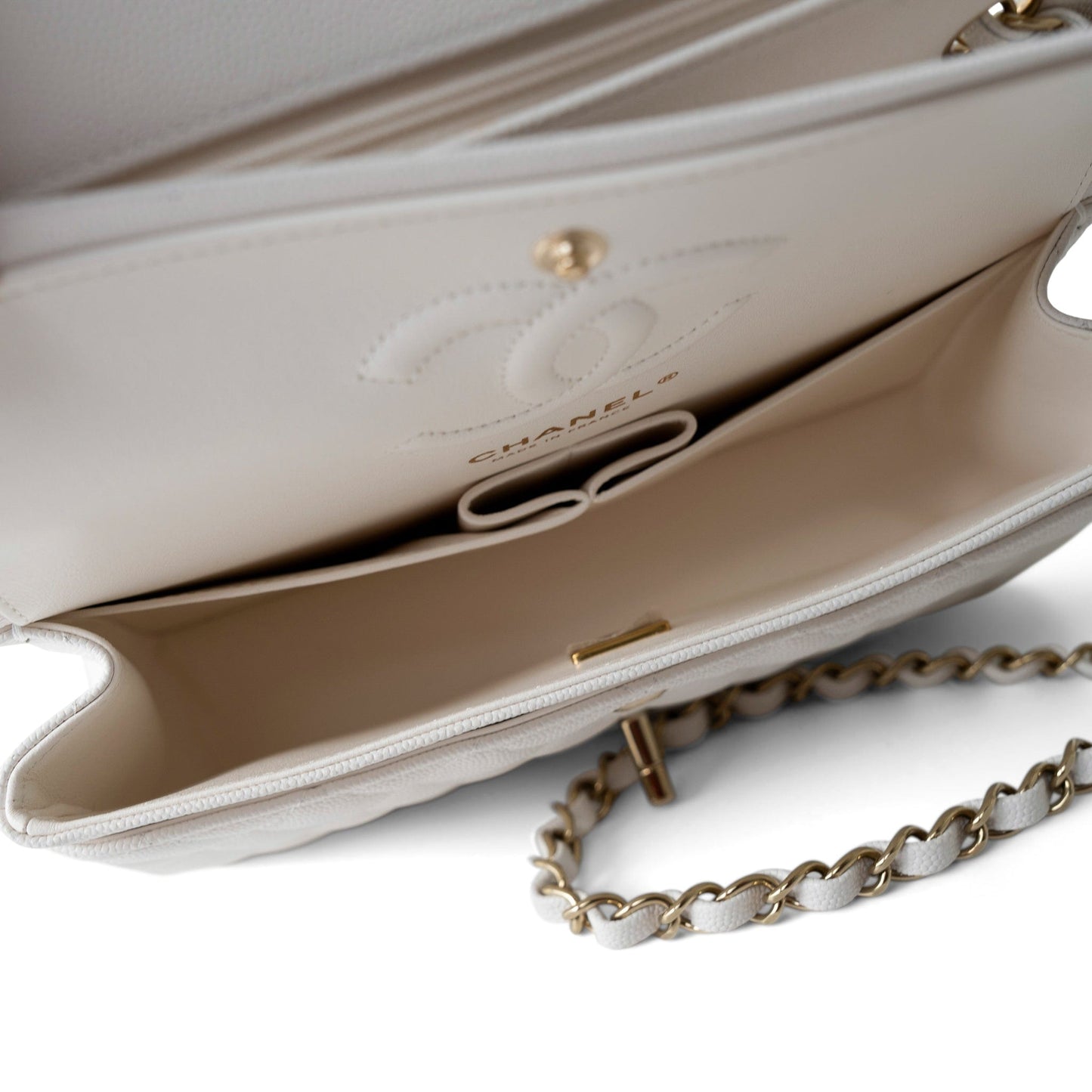 White Caviar Quilted Classic Flap Small Light Gold Hardware