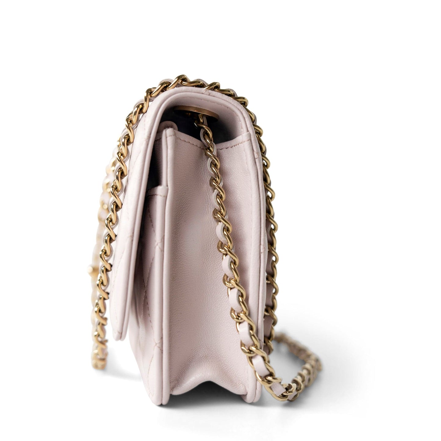 21B Light Purple Lambskin Quilted Trendy CC Wallet on Chain WOC