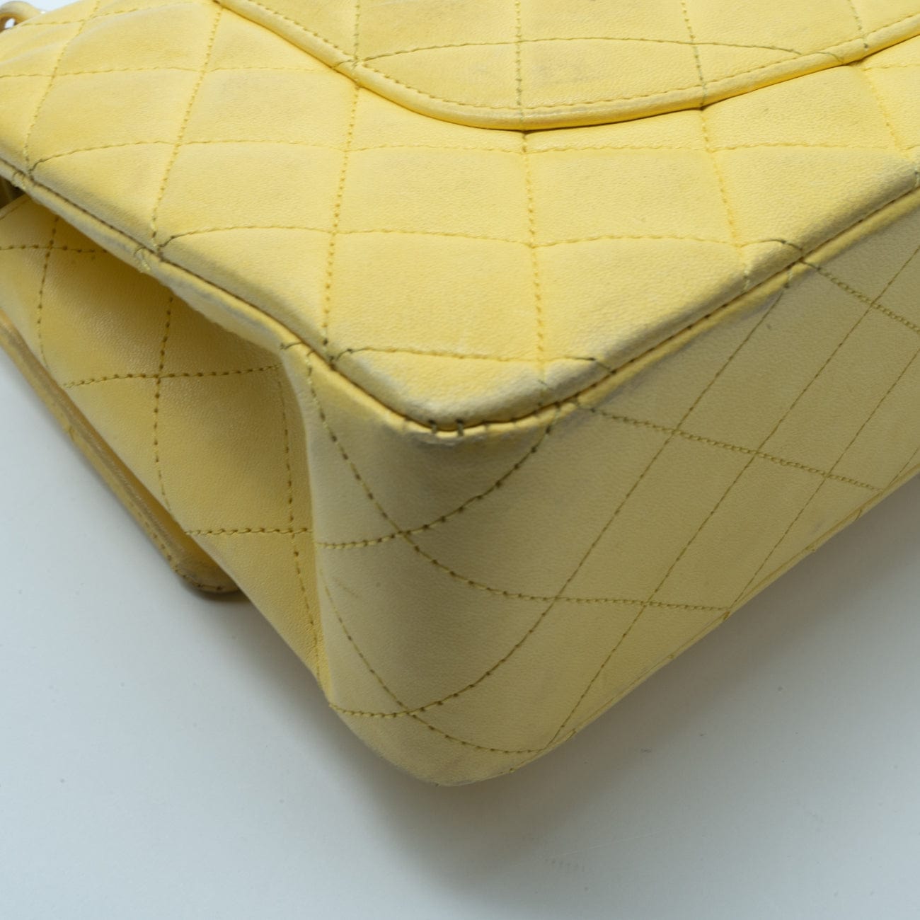 Yellow Lambskin Quilted Double Classic Flap Medium Light Gold Hardware