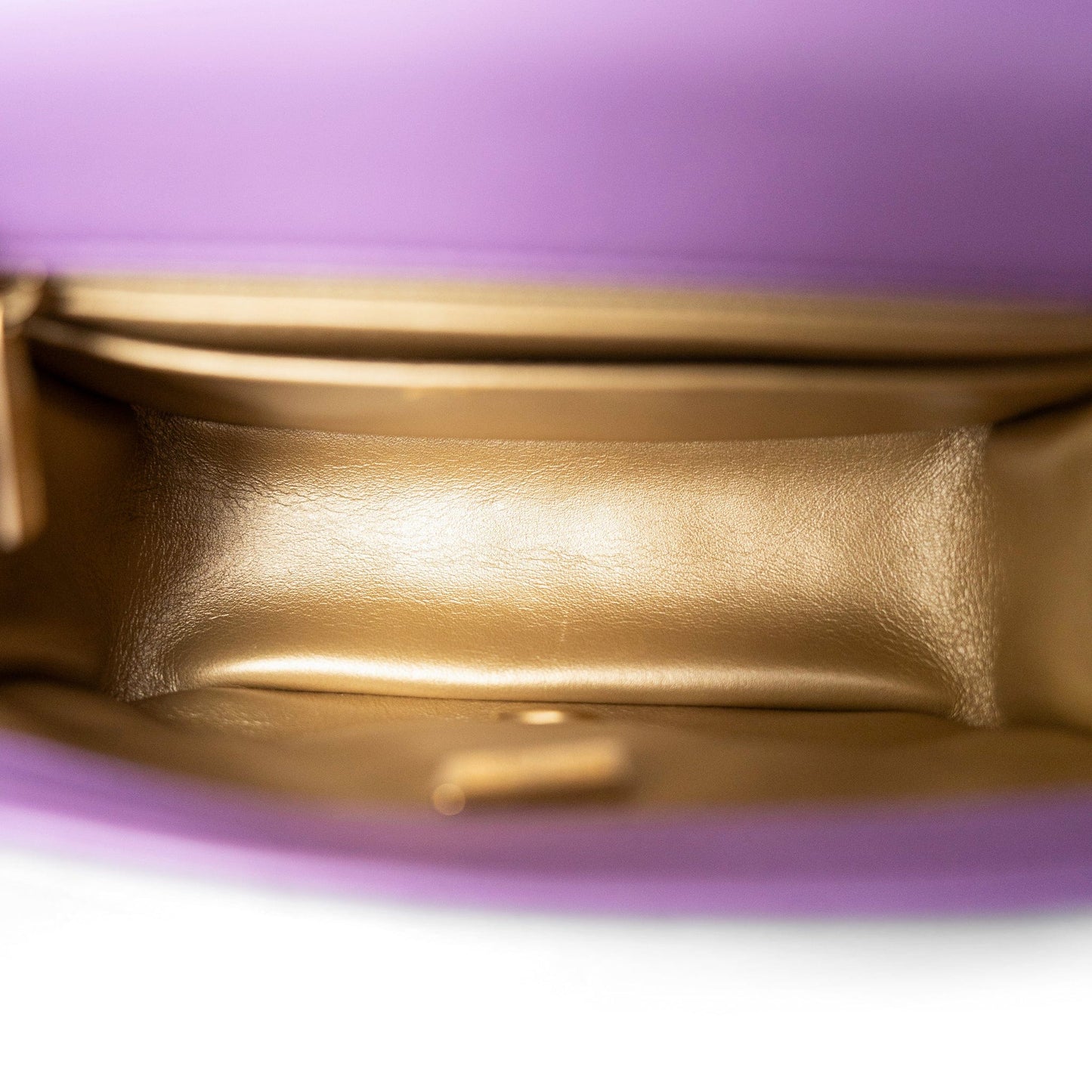 Purple Lambskin Quilted Pearl Crush Mini Square Aged Gold Hardware