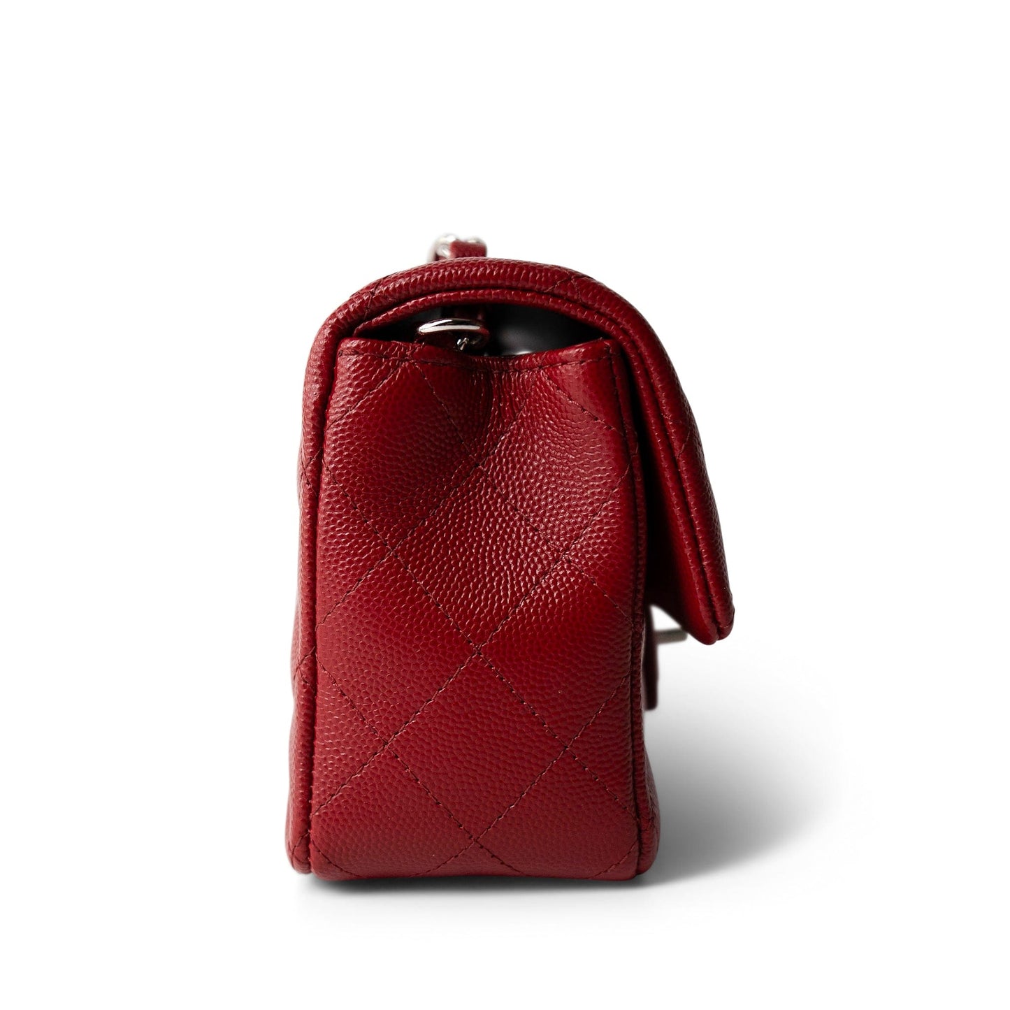 Red Caviar Quilted Mini Rectangular Flap Silver Hardware