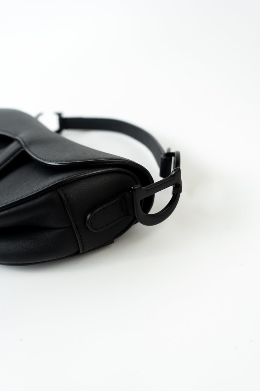 Dior Mini Ultramatte Black Saddle Bag Grained Calfskin Leather