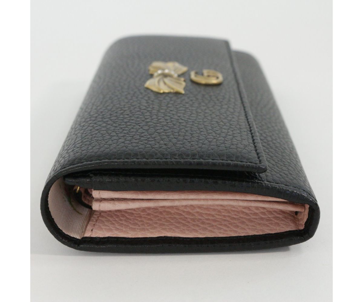 Gucci Marmont GG Pebbled Black Leather With Bow Continental