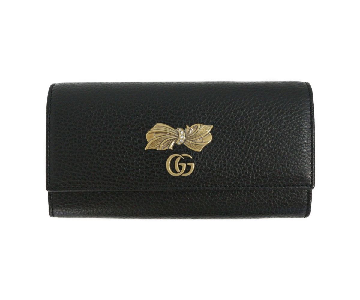Gucci Marmont GG Pebbled Black Leather With Bow Continental