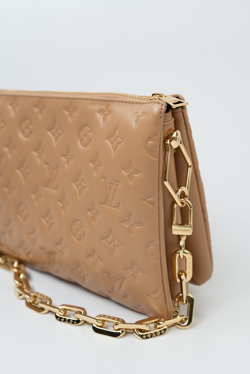 Louis Vuitton Monogram Coussin PM Camel Lambskin Embossed