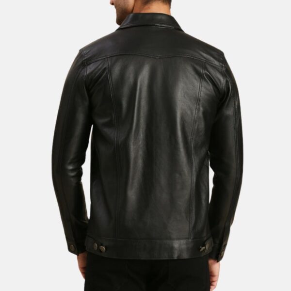 Black Trucker Leather Jacket Mens Casual Tom