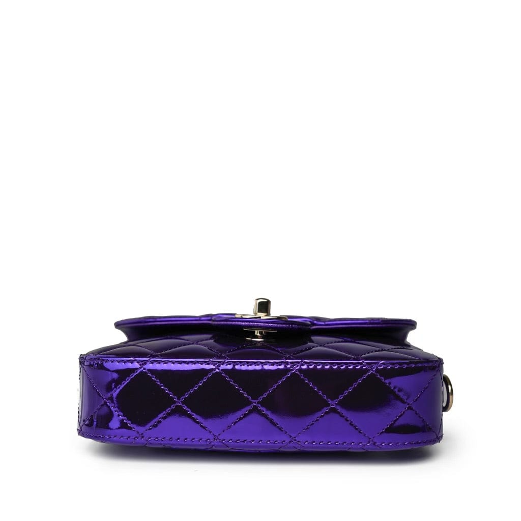 24c Shiny Purple Calfskin Quilted Flap Bag & Star Coin Purse