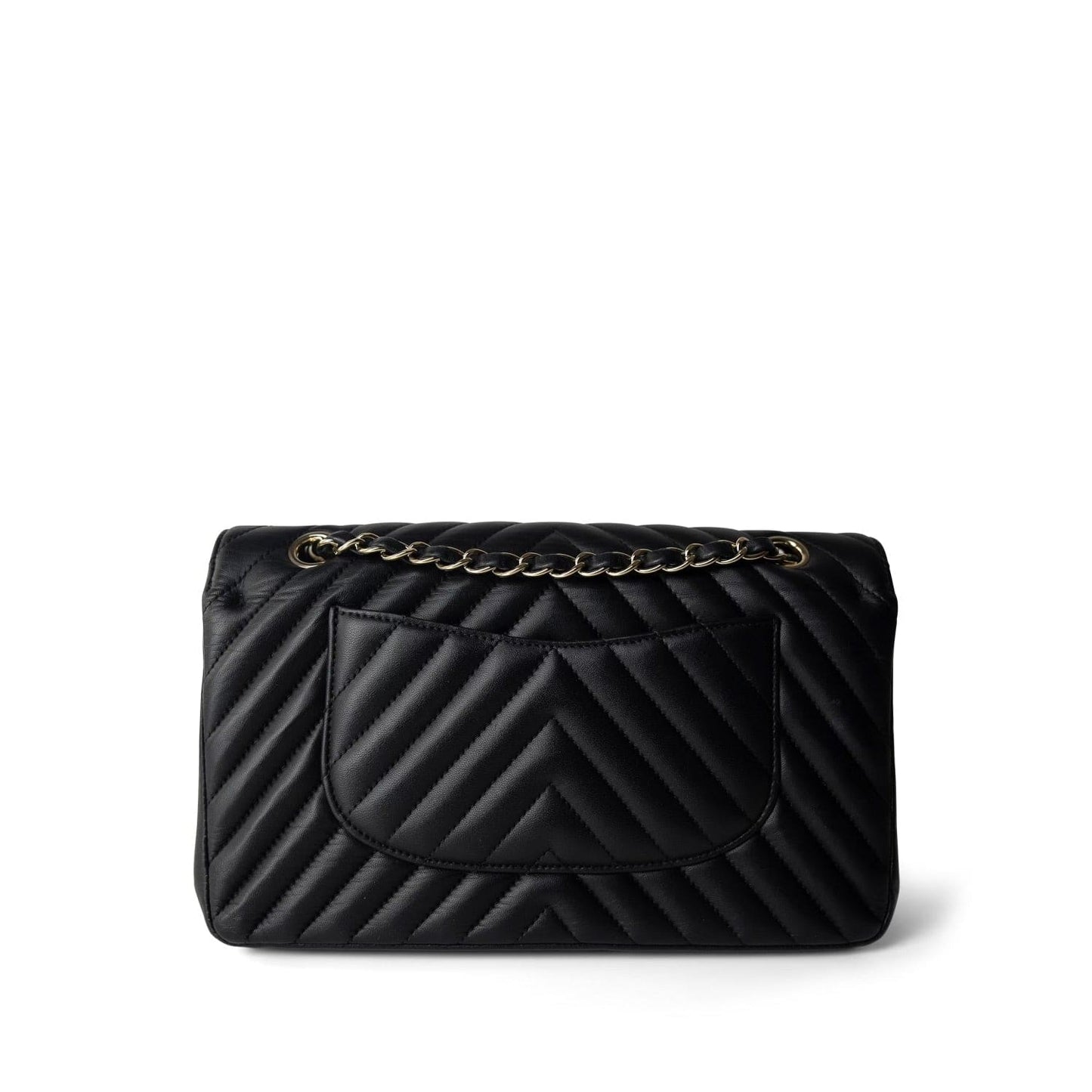 Black Lambskin Chevron Medium Classic Flap Light Gold Hardware