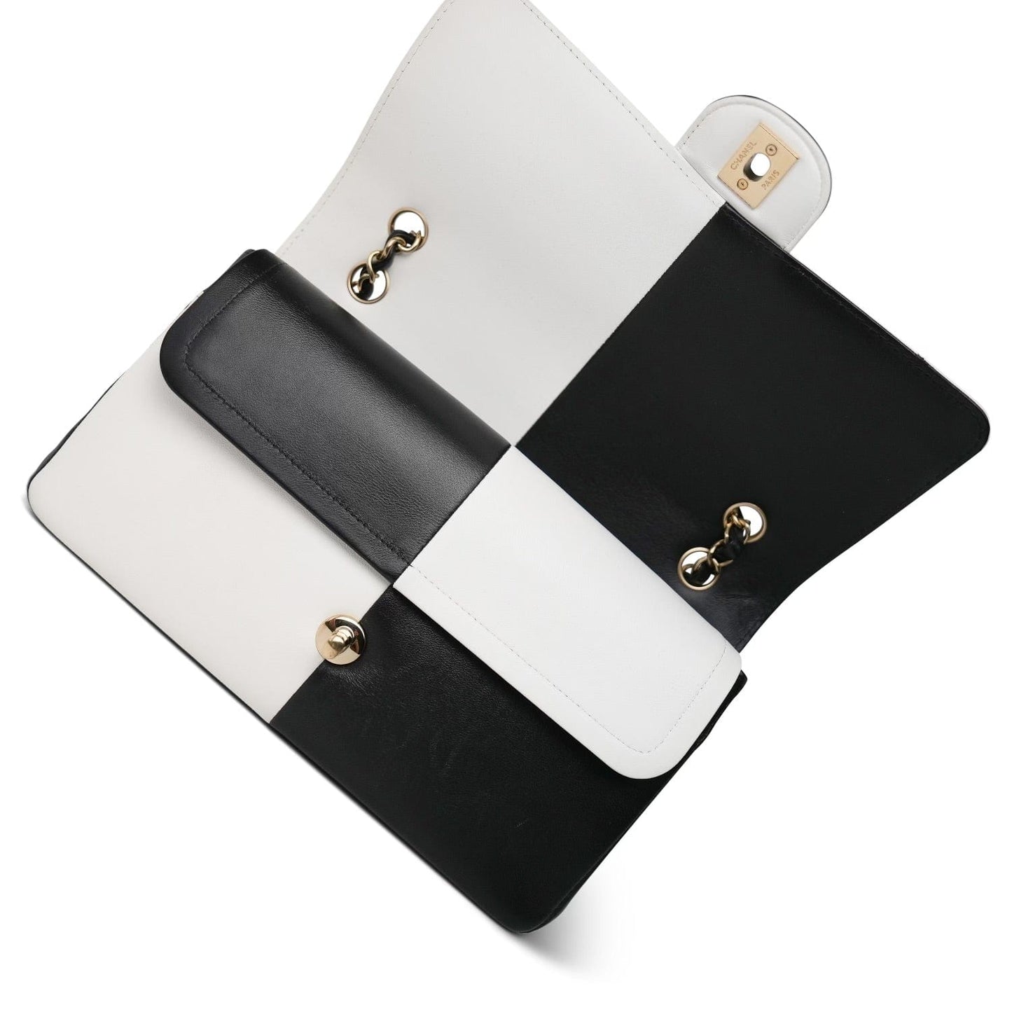 Black/White Lambskin Classic Flap Medium LGHW