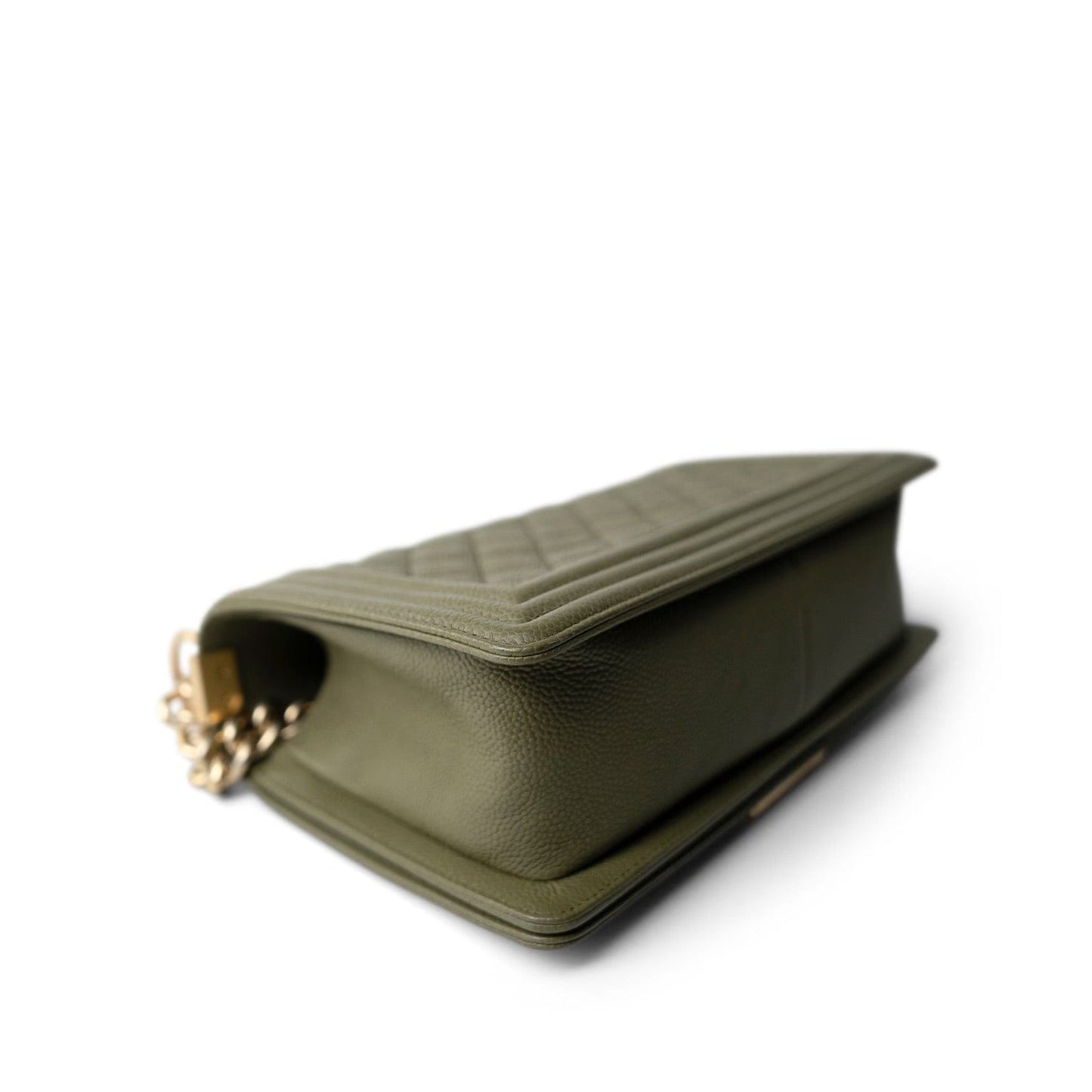 Khaki Caviar Quilted Old Medium Boy Bag Aged Gold Hardware