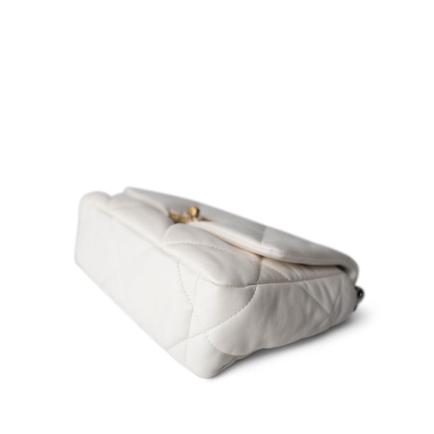 21P White Lambskin Quilted 19 Flap Small Mixed Hardware