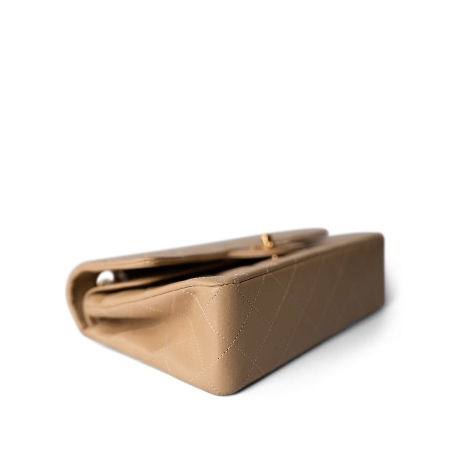 Vintage Light Beige Lambskin Quilted Classic Flap Small Gold Hardware