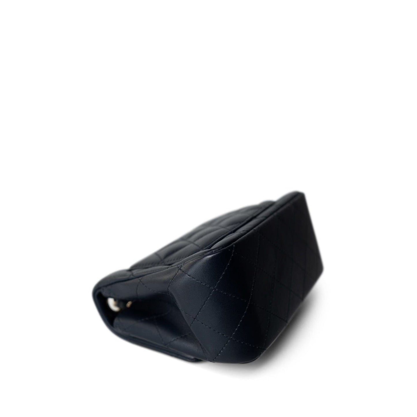 Navy Lambskin Quilted Mini Square Flap Bag LGHW