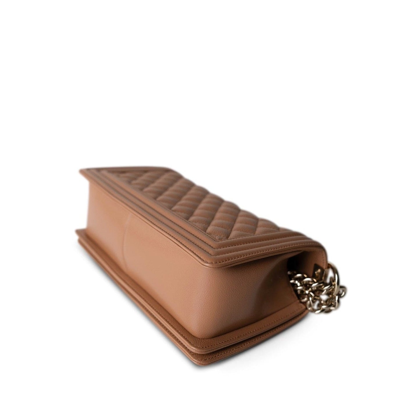 21K Caramel Caviar Quilted Boy Bag Medium Light Gold Hardware