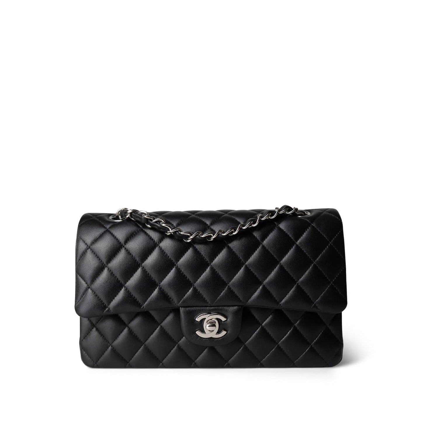 Black Lambskin Quilted Classic Flap Medium Silver Hardware
