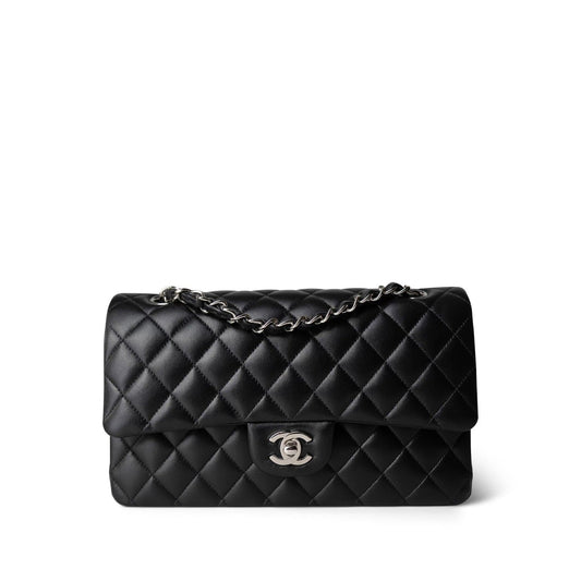 Black Lambskin Quilted Classic Flap Medium Silver Hardware