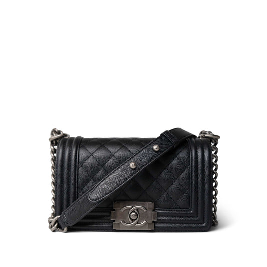 Black Boy Bag Small Caviar Quilted Ruthenium Hardware