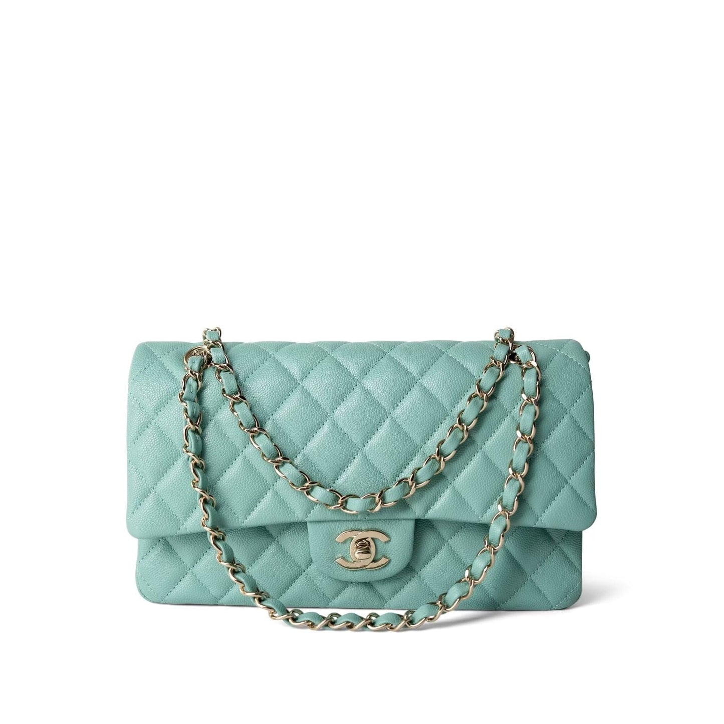 21S Tiffany Green Caviar Quilted Medium Classic Flap LGHW