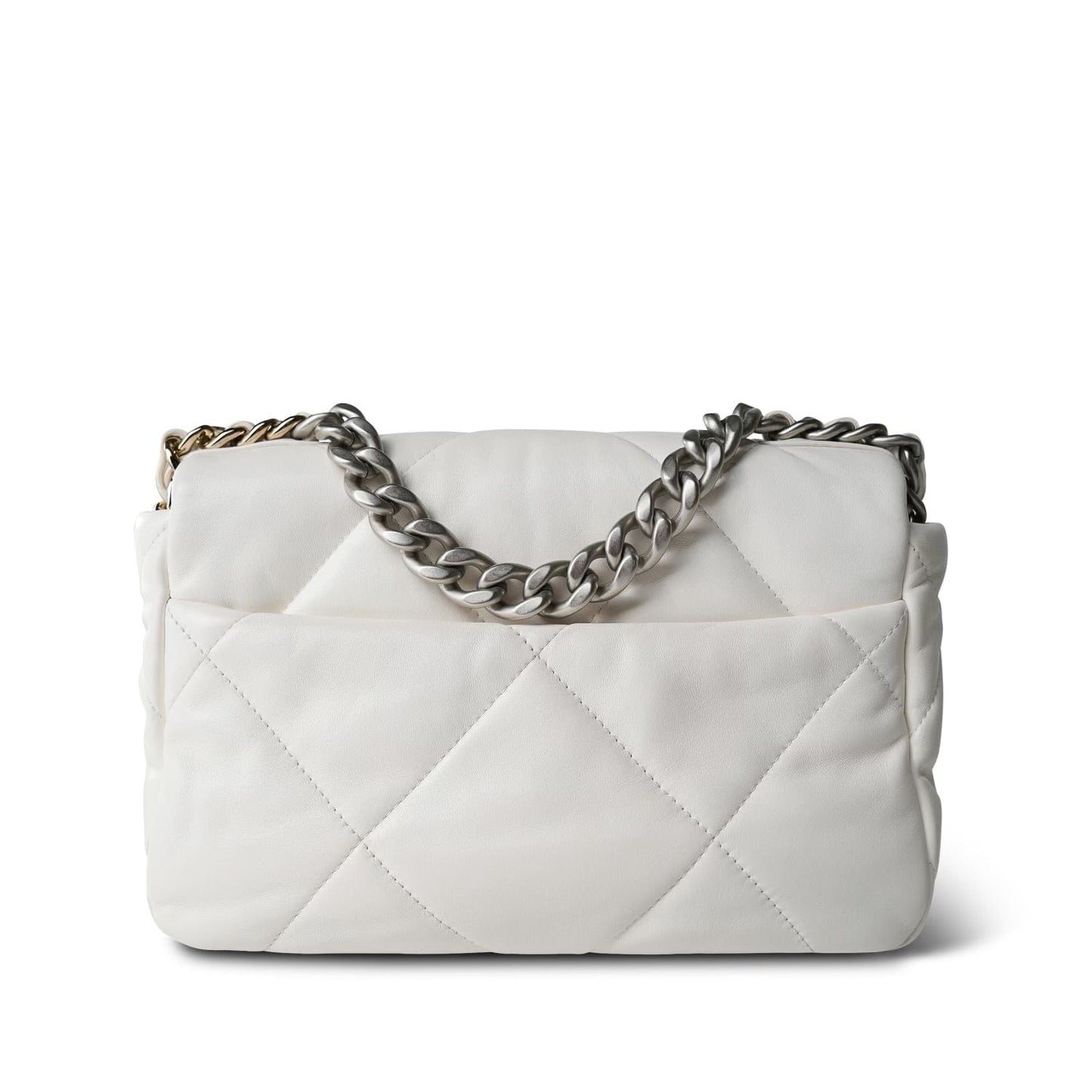 22S White Lambskin Quilted 19 Flap Small Mixed Hardware