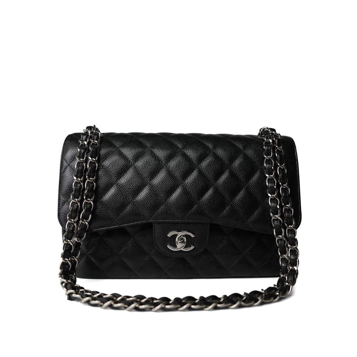 Black Caviar Quilted Jumbo Classic Flap Silver Hardware