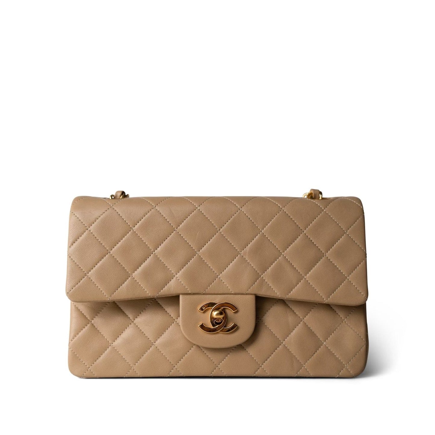 Vintage Light Beige Lambskin Quilted Classic Flap Small Gold Hardware
