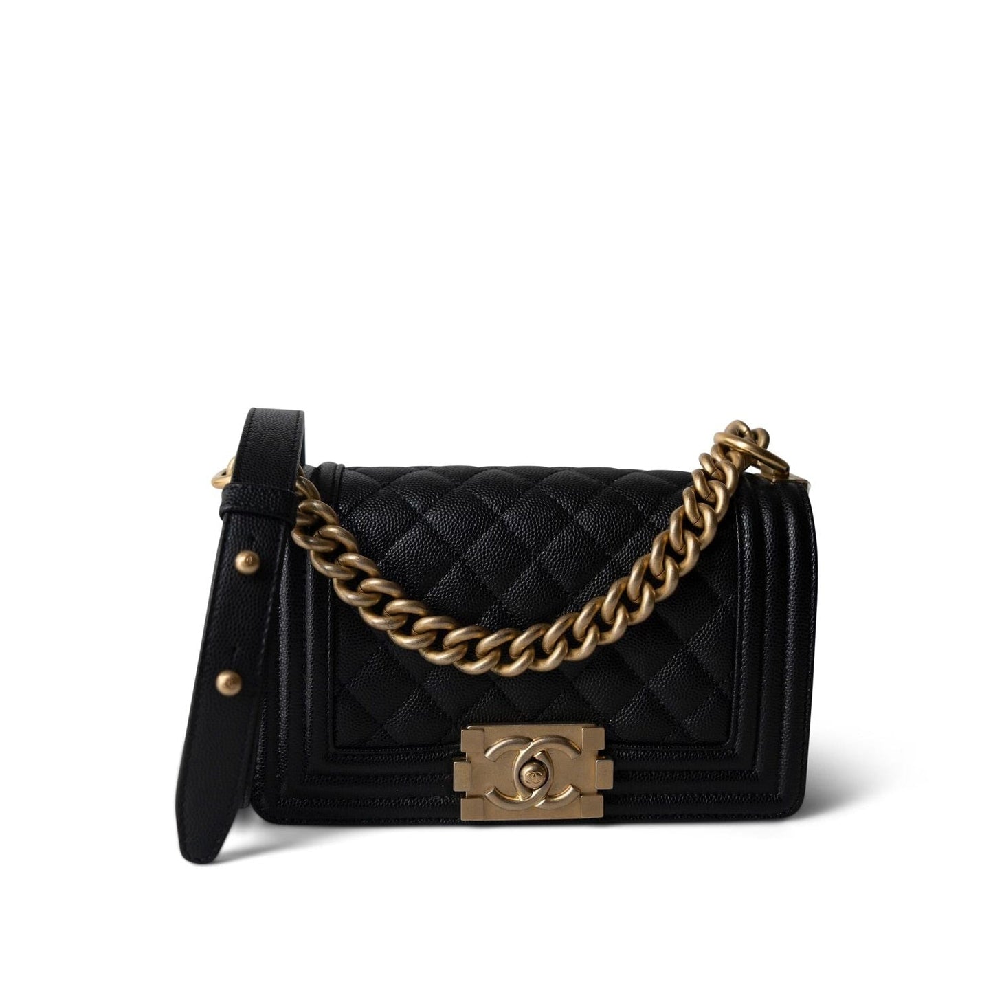 Black Caviar Quilted Small Boy Bag Aged Gold Hardware